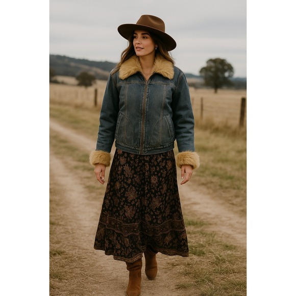 giacca Jackets & Blazers - Boho Western Cowgirl Y2K Penny Lane Denim Faux Fur Lined M Trucker Zip Jacket